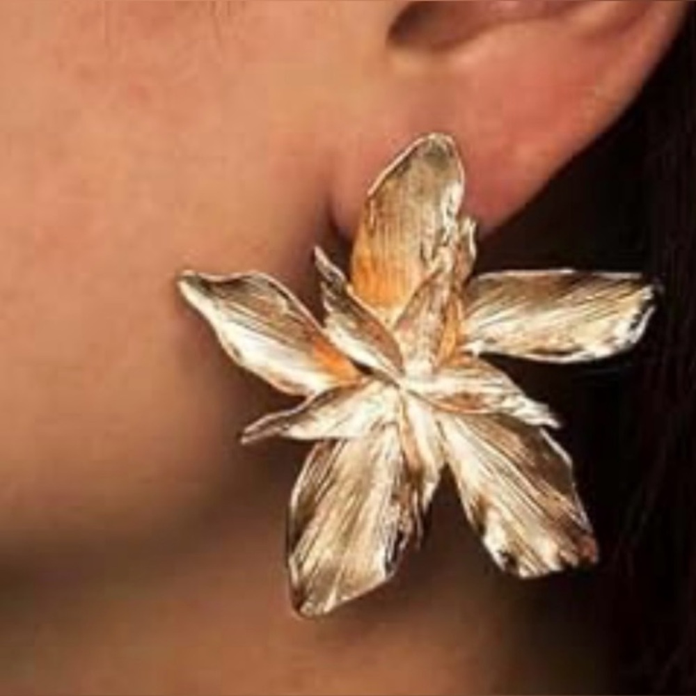 Boho Big Gold Floral Earrings